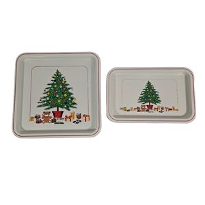 Vintage Holiday Himark Melamine Trays Christmas Tree White 1987 Set Of 2 Japan